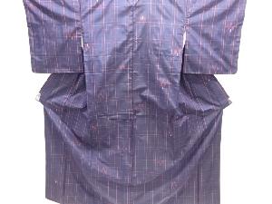 格子に絣柄織出し米沢紬着物アンサンブル